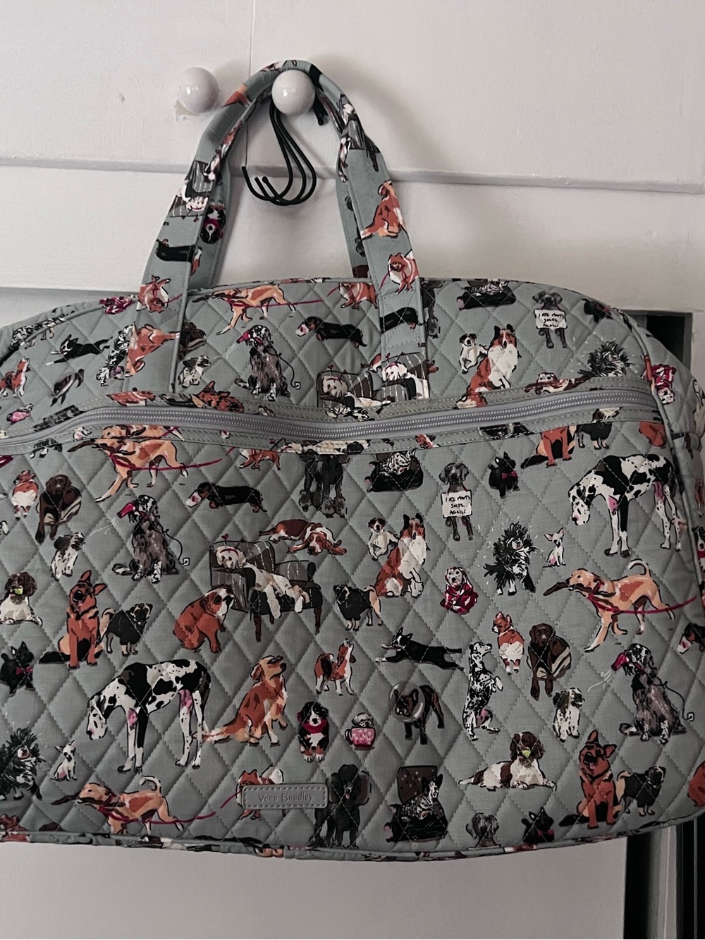 Vera Bradley Gray Quilted Dog Print Travel Tote